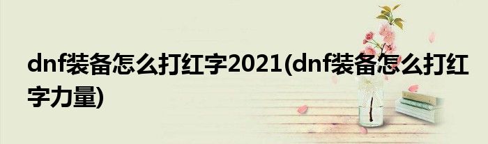 dnf装备怎么打红字2021(dnf装备怎么打红字力量)