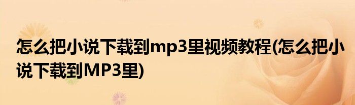怎么把小说下载到mp3里视频教程(怎么把小说下载到MP3里)