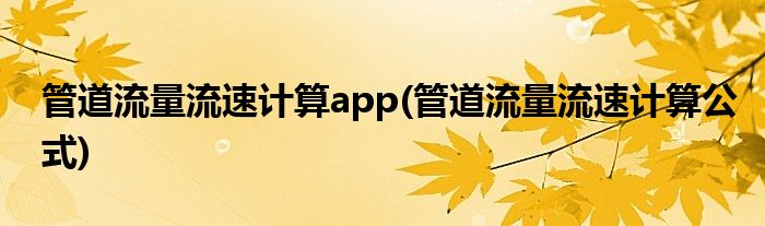 管道流量流速计算app(管道流量流速计算公式)