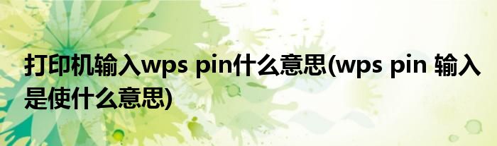 打印机输入wps pin什么意思(wps pin 输入是使什么意思)