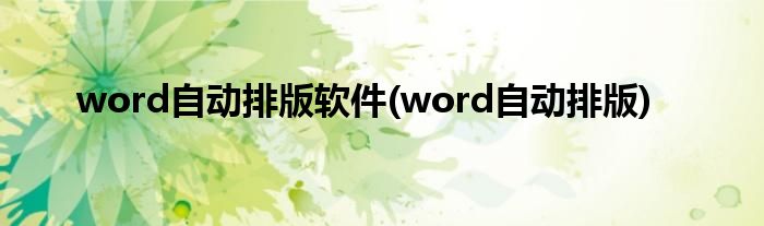 word自动排版软件(word自动排版)