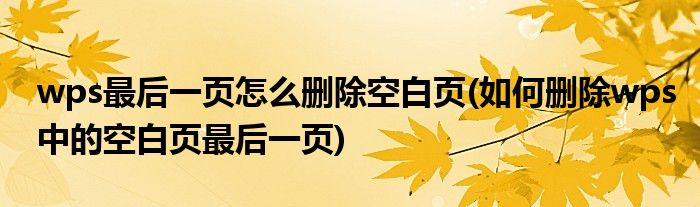 wps最后一页怎么删除空白页(如何删除wps中的空白页最后一页)