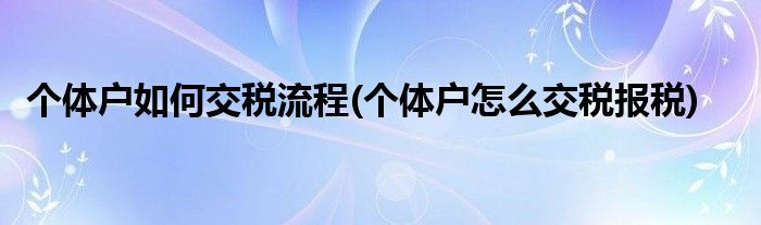 个体户如何交税流程(个体户怎么交税报税)