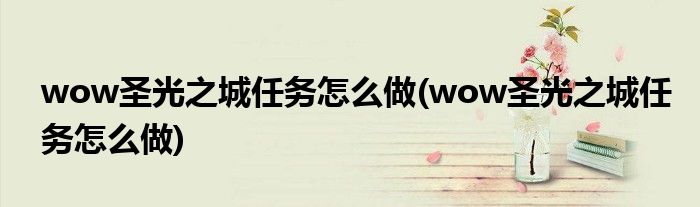wow圣光之城任务怎么做(wow圣光之城任务怎么做)