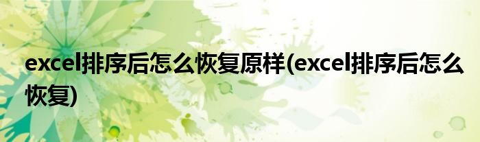excel排序后怎么恢复原样(excel排序后怎么恢复)