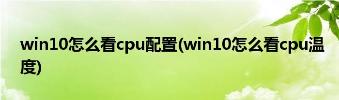 win10怎么看cpu配置(win10怎么看cpu温度)