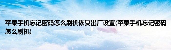 苹果手机忘记密码怎么刷机恢复出厂设置(苹果手机忘记密码怎么刷机)