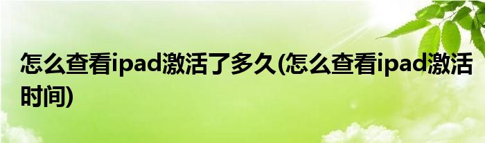 怎么查看ipad激活了多久(怎么查看ipad激活时间)
