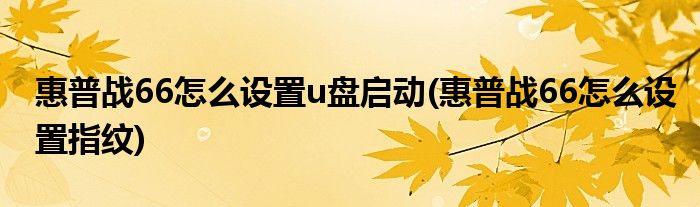 惠普战66怎么设置u盘启动(惠普战66怎么设置指纹)