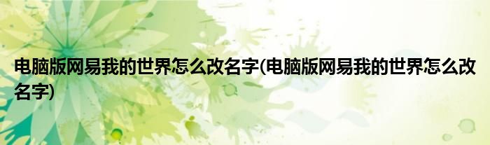 电脑版网易我的世界怎么改名字(电脑版网易我的世界怎么改名字)