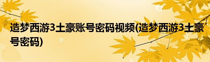 造梦西游3土豪账号密码视频(造梦西游3土豪号密码)
