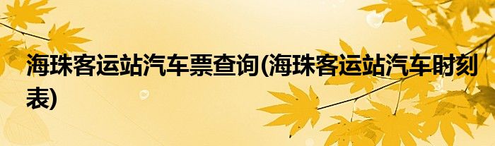海珠客运站汽车票查询(海珠客运站汽车时刻表)