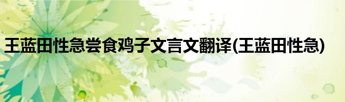 王蓝田性急尝食鸡子文言文翻译(王蓝田性急)