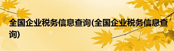 全国企业税务信息查询(全国企业税务信息查询)