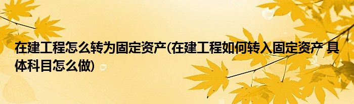 在建工程怎么转为固定资产(在建工程如何转入固定资产 具体科目怎么做)