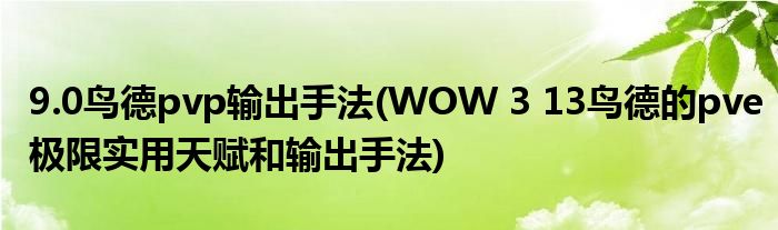 9.0鸟德pvp输出手法(WOW 3 13鸟德的pve极限实用天赋和输出手法)