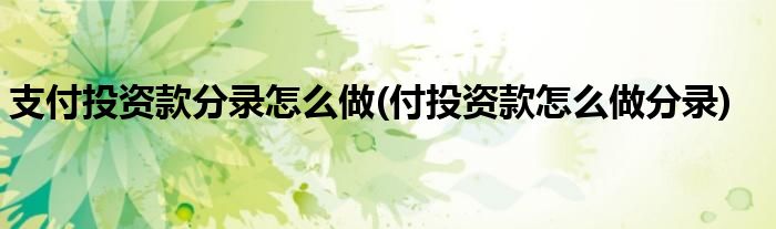 支付投资款分录怎么做(付投资款怎么做分录)