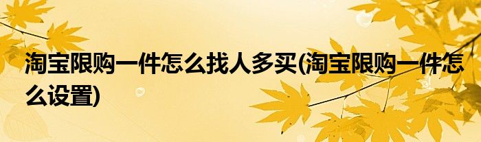 淘宝限购一件怎么找人多买(淘宝限购一件怎么设置)
