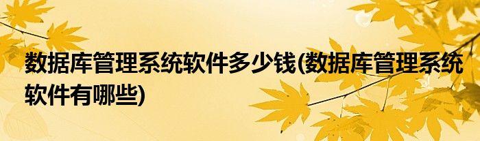 数据库管理系统软件多少钱(数据库管理系统软件有哪些)