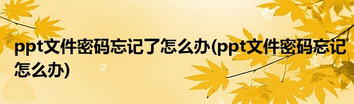 ppt文件密码忘记了怎么办(ppt文件密码忘记怎么办)
