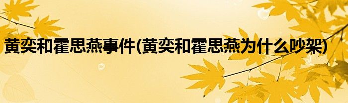 黄奕和霍思燕事件(黄奕和霍思燕为什么吵架)