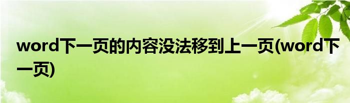 word下一页的内容没法移到上一页(word下一页)