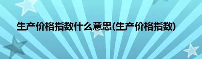 生产价格指数什么意思(生产价格指数)