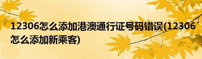 12306怎么添加港澳通行证号码错误(12306怎么添加新乘客)