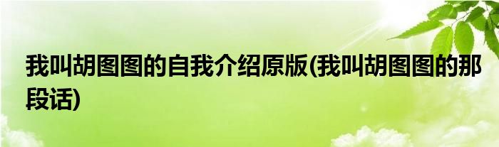 我叫胡图图的自我介绍原版(我叫胡图图的那段话)