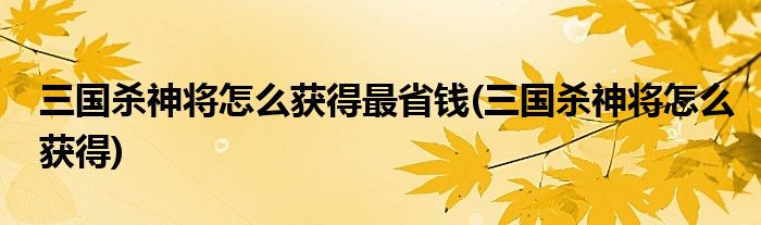 三国杀神将怎么获得最省钱(三国杀神将怎么获得)