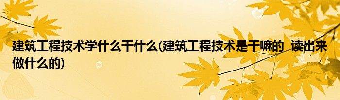 建筑工程技术学什么干什么(建筑工程技术是干嘛的  读出来做什么的)