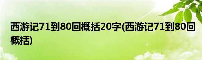 西游记71到80回概括20字(西游记71到80回概括)