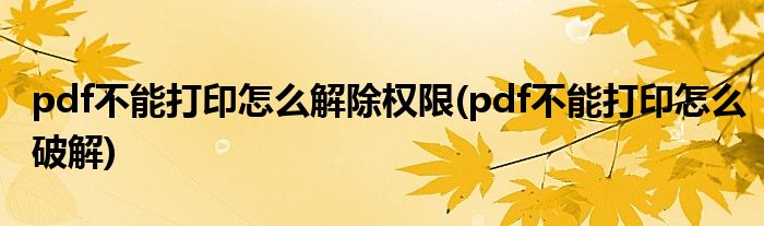 pdf不能打印怎么解除权限(pdf不能打印怎么破解)