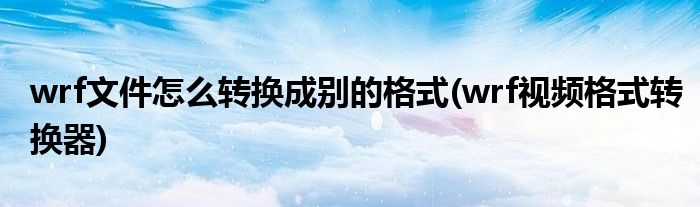 wrf文件怎么转换成别的格式(wrf视频格式转换器)