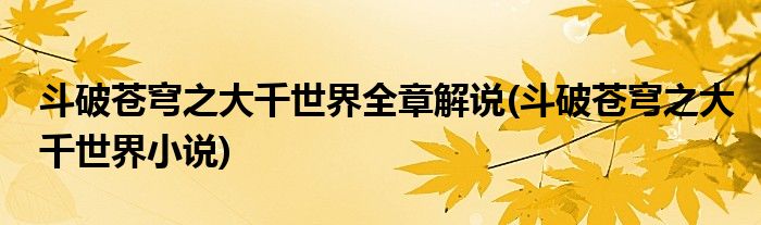 斗破苍穹之大千世界全章解说(斗破苍穹之大千世界小说)