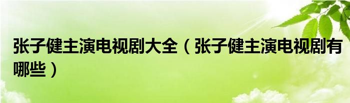 张子健主演电视剧大全（张子健主演电视剧有哪些）