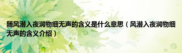 随风潜入夜润物细无声的含义是什么意思（风潜入夜润物细无声的含义介绍）
