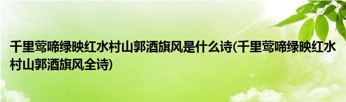 千里莺啼绿映红水村山郭酒旗风是什么诗(千里莺啼绿映红水村山郭酒旗风全诗)