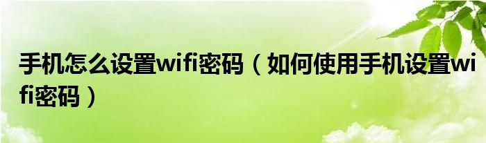 手机怎么设置wifi密码（如何使用手机设置wifi密码）