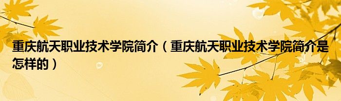 重庆航天职业技术学院简介（重庆航天职业技术学院简介是怎样的）