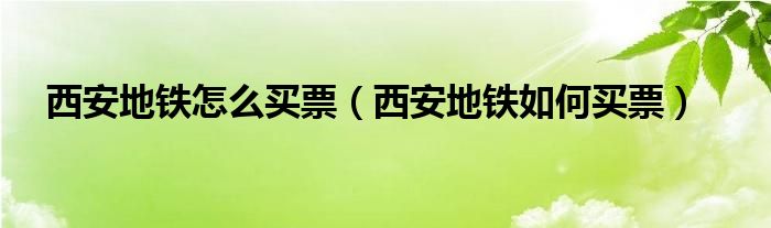 西安地铁怎么买票（西安地铁如何买票）