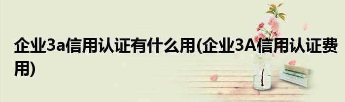 企业3a信用认证有什么用(企业3A信用认证费用)
