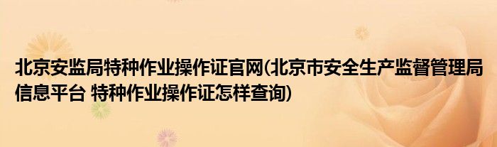 北京安监局特种作业操作证官网(北京市安全生产监督管理局信息平台 特种作业操作证怎样查询)
