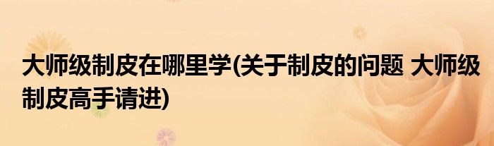 大师级制皮在哪里学(关于制皮的问题 大师级制皮高手请进)