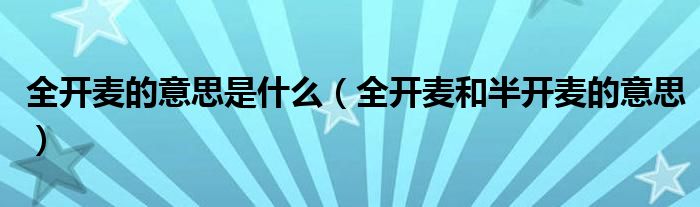 全开麦的意思是什么（全开麦和半开麦的意思）