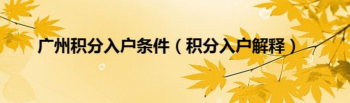 广州积分入户条件（积分入户解释）