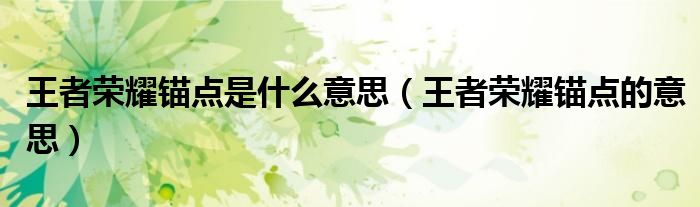 王者荣耀锚点是什么意思（王者荣耀锚点的意思）