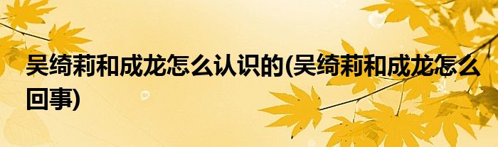 吴绮莉和成龙怎么认识的(吴绮莉和成龙怎么回事)