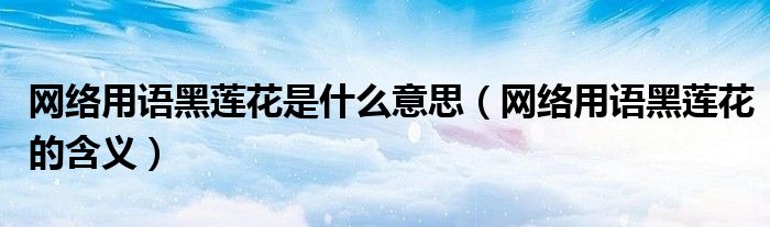 网络用语黑莲花是什么意思（网络用语黑莲花的含义）