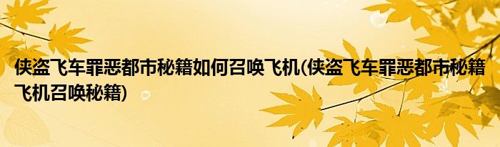 侠盗飞车罪恶都市秘籍如何召唤飞机(侠盗飞车罪恶都市秘籍飞机召唤秘籍)